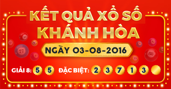 Kết quả xổ số Khánh Hòa ngày 3/8/2016
