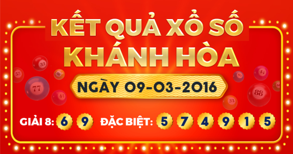 Kết quả xổ số Khánh Hòa ngày 9/3/2016